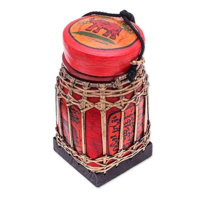 Alternate image for Handmade Ceramic Red Decorative Jar from Thailand Lanna Antique in Red