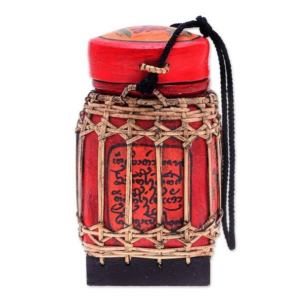 Alternate image for Handmade Ceramic Red Decorative Jar from Thailand Lanna Antique in Red