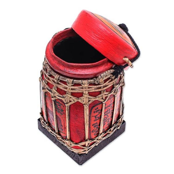 Alternate image for Handmade Ceramic Red Decorative Jar from Thailand Lanna Antique in Red