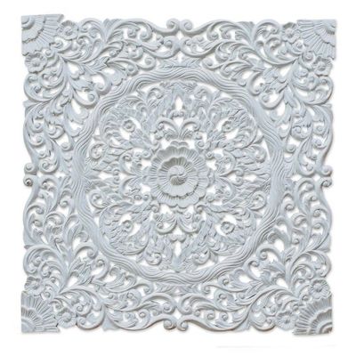 Alternate image for Hand-Carved Floral Acacia Wood Relief Panel from Thailand Tropical Flower