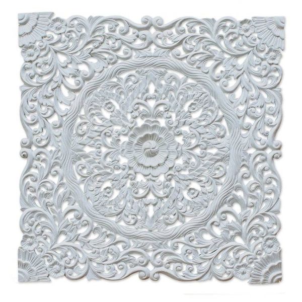 Alternate image for Hand-Carved Floral Acacia Wood Relief Panel from Thailand Tropical Flower
