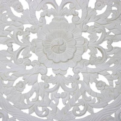 Alternate image for Hand-Carved Floral Acacia Wood Relief Panel from Thailand Tropical Flower