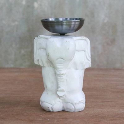 Alternate image for Whitewashed Wood Elephant Tealight Candle Holder Elegant Elephant