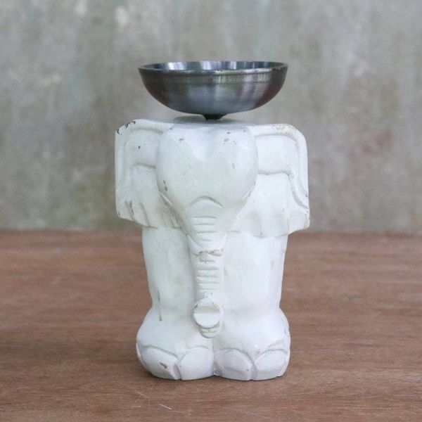 Alternate image for Whitewashed Wood Elephant Tealight Candle Holder Elegant Elephant
