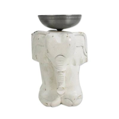 Alternate image for Whitewashed Wood Elephant Tealight Candle Holder Elegant Elephant