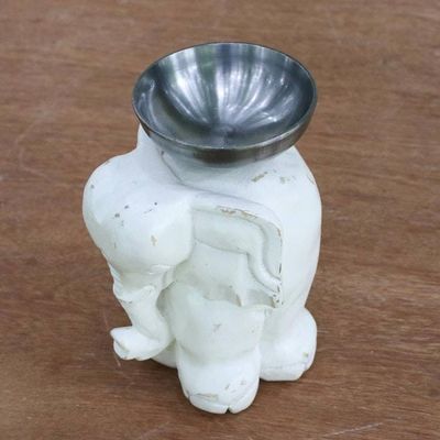 Alternate image for Whitewashed Wood Elephant Tealight Candle Holder Elegant Elephant