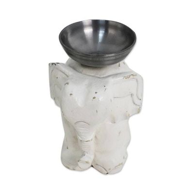 Alternate image for Whitewashed Wood Elephant Tealight Candle Holder Elegant Elephant