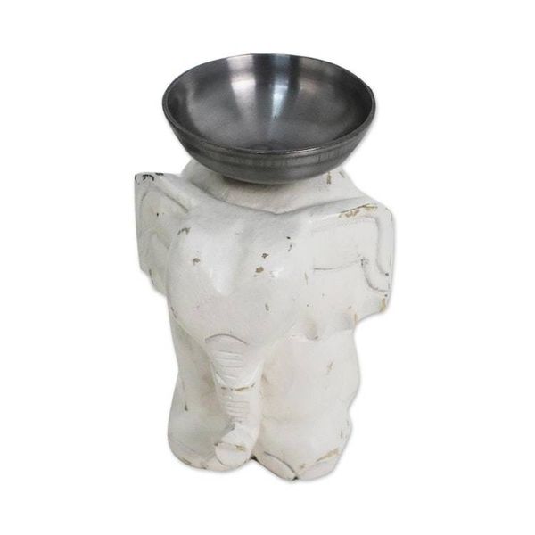Alternate image for Whitewashed Wood Elephant Tealight Candle Holder Elegant Elephant