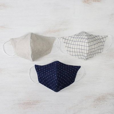 Alternate image for 1 Hemp and 2 Cotton Handcrafted Thai Face Masks set of 3 Quiet Spirit