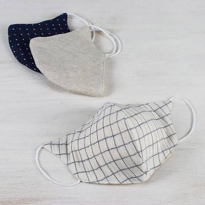 Alternate image for 1 Hemp and 2 Cotton Handcrafted Thai Face Masks set of 3 Quiet Spirit