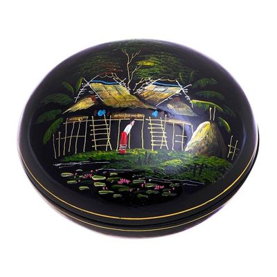 Alternate image for Hand-Painted Lacquerware Wood Box Village Life