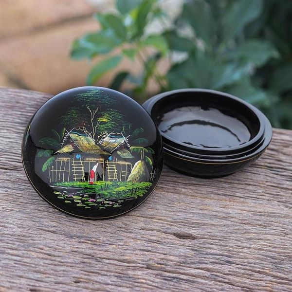Alternate image for Hand-Painted Lacquerware Wood Box Village Life