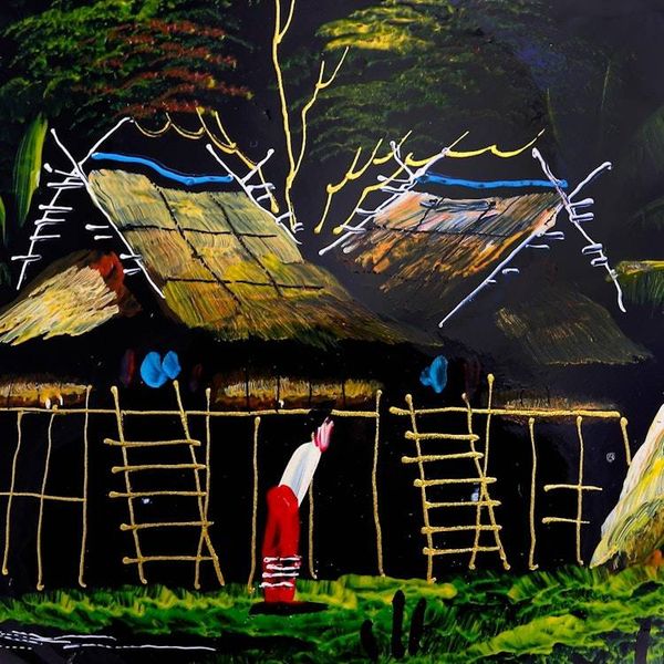 Alternate image for Hand-Painted Lacquerware Wood Box Village Life