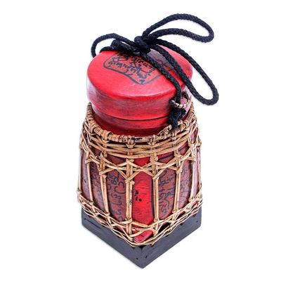 Alternate image for Decorative Bamboo and Raintree Wood Jar Lanna Letter in Small