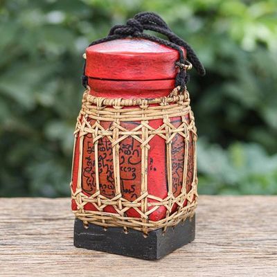 Alternate image for Decorative Bamboo and Raintree Wood Jar Lanna Letter in Small