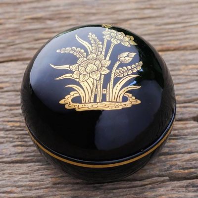 Alternate image for Lacquerware Mango Wood Box with Gold Foil Lotus Luck