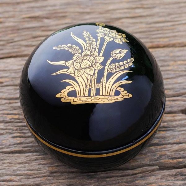 Alternate image for Lacquerware Mango Wood Box with Gold Foil Lotus Luck