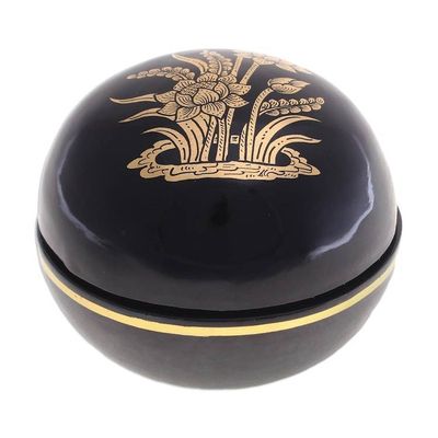 Alternate image for Lacquerware Mango Wood Box with Gold Foil Lotus Luck