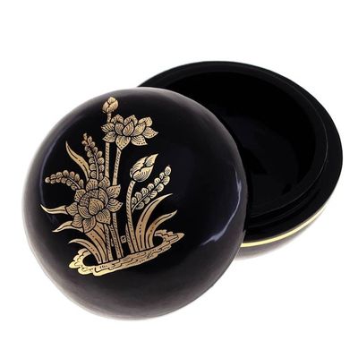 Alternate image for Lacquerware Mango Wood Box with Gold Foil Lotus Luck