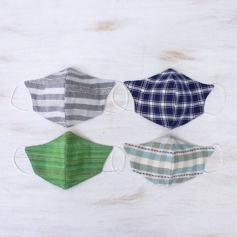 4 Cotton Handcrafted Thai Face Masks in 2 Sizes 'Casual Style'