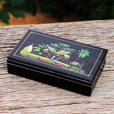 Alternate image for Scenic Lacquerware Wood Box from Thailand Countryside Life