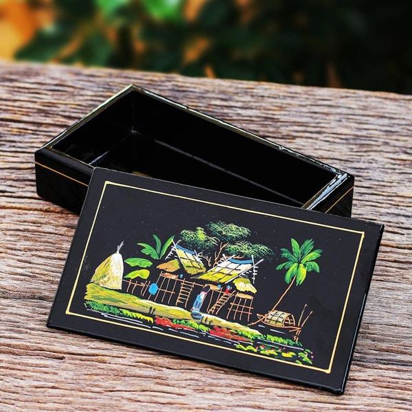 Alternate image for Scenic Lacquerware Wood Box from Thailand Countryside Life