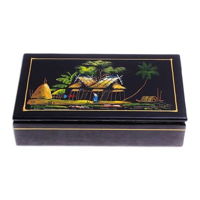 Alternate image for Scenic Lacquerware Wood Box from Thailand Countryside Life
