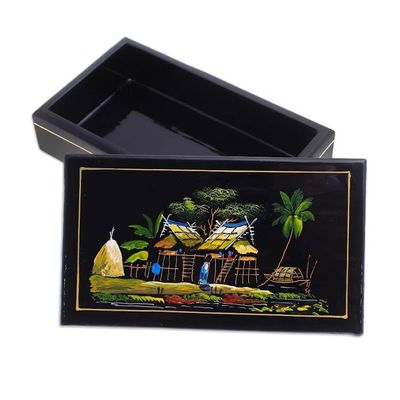 Alternate image for Scenic Lacquerware Wood Box from Thailand Countryside Life