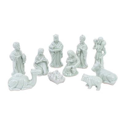 Alternate image for Green Celadon Ceramic 10-Piece Nativity Scene Holy Night in Green