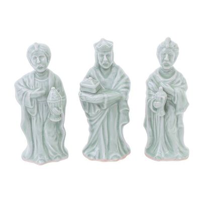 Alternate image for Green Celadon Ceramic 10-Piece Nativity Scene Holy Night in Green