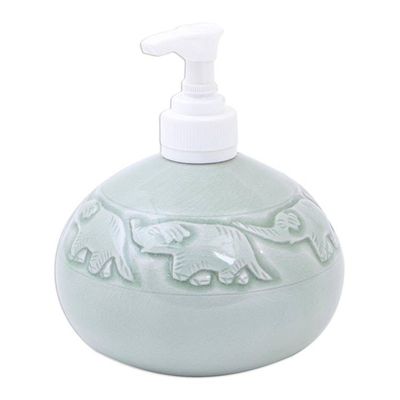 Alternate image for Hand Crafted Celadon Ceramic Soap Dispenser Elephant Bath