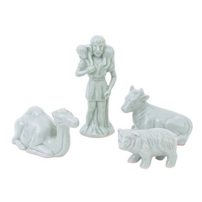 Alternate image for Green Celadon Ceramic 10-Piece Nativity Scene Holy Night in Green