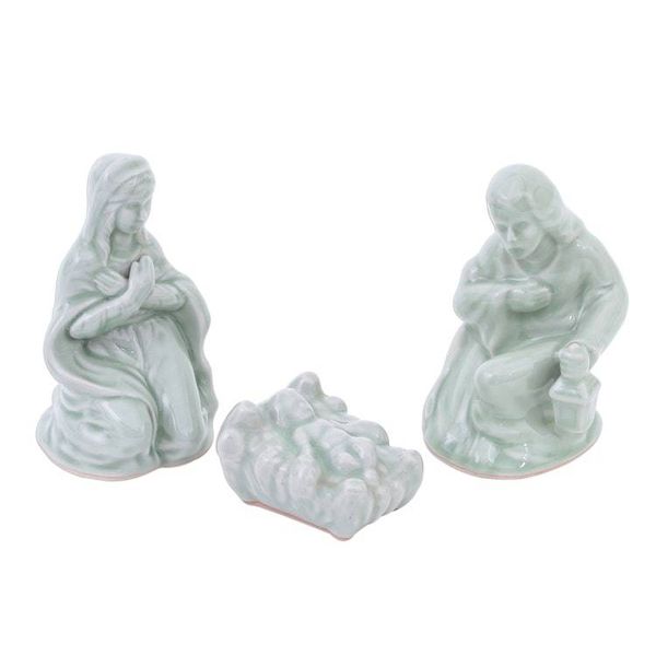 Alternate image for Green Celadon Ceramic 10-Piece Nativity Scene Holy Night in Green
