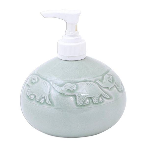 Alternate image for Hand Crafted Celadon Ceramic Soap Dispenser Elephant Bath