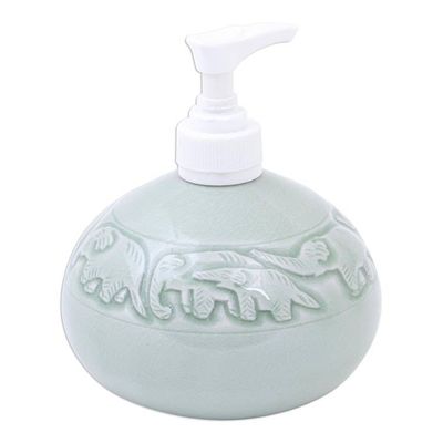 Alternate image for Hand Crafted Celadon Ceramic Soap Dispenser Elephant Bath
