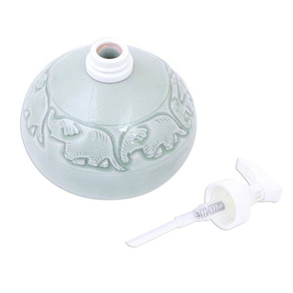 Alternate image for Hand Crafted Celadon Ceramic Soap Dispenser Elephant Bath