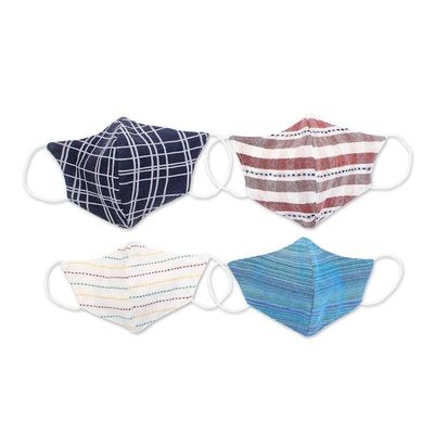 Alternate image for Cotton Handcrafted Thai Face Masks Set of 4--2 L 2 SM Weekend Casual
