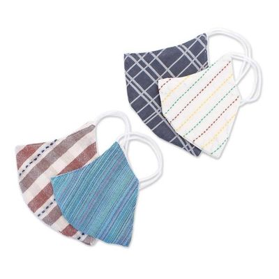 Alternate image for Cotton Handcrafted Thai Face Masks Set of 4--2 L 2 SM Weekend Casual