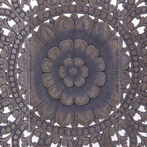 Alternate image for Handmade Reclaimed Teak Wood Relief Panels Set of 3 Unfolding Lotus