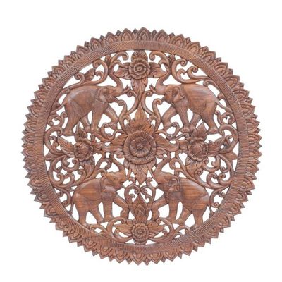 Alternate image for Reclaimed Teak Wood Elephant Relief Panel Elephant Quartet