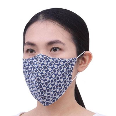 Alternate image for 3 Thai Handmade White Navy Blue Cotton Face Masks Cool Thai Blues