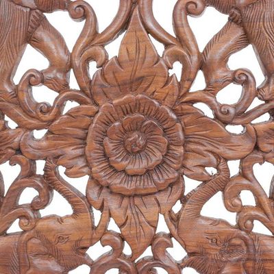 Alternate image for Reclaimed Teak Wood Elephant Relief Panel Elephant Quartet
