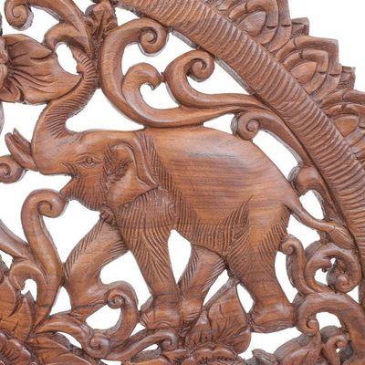 Alternate image for Reclaimed Teak Wood Elephant Relief Panel Elephant Quartet