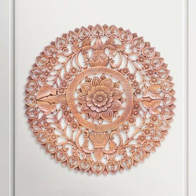 Alternate image for Reclaimed Teak Wood Lotus Flower Relief Panel Spiraling Lotus