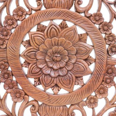 Alternate image for Reclaimed Teak Wood Lotus Flower Relief Panel Spiraling Lotus