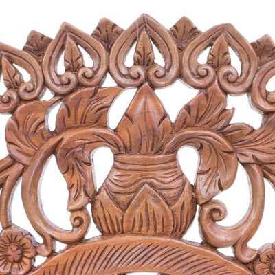 Alternate image for Reclaimed Teak Wood Lotus Flower Relief Panel Spiraling Lotus