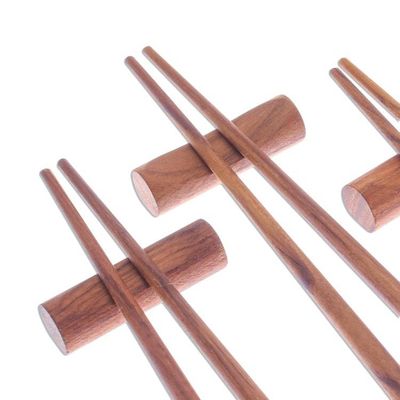 Alternate image for Teak Wood Chopsticks from Thailand Set of 4 with Rests Miraculous