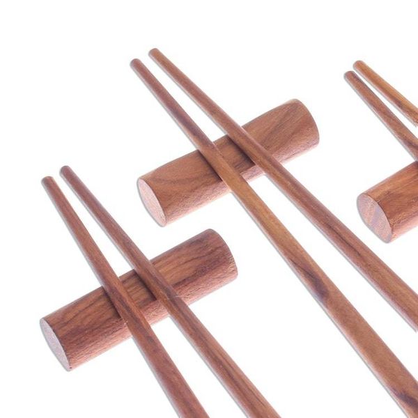 Alternate image for Teak Wood Chopsticks from Thailand Set of 4 with Rests Miraculous