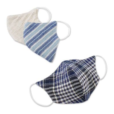 Alternate image for Three Handcrafted Thai Face Masks-1 Hemp and 2 Blue Cotton Spirit of the Sea