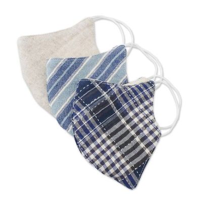Alternate image for Three Handcrafted Thai Face Masks-1 Hemp and 2 Blue Cotton Spirit of the Sea